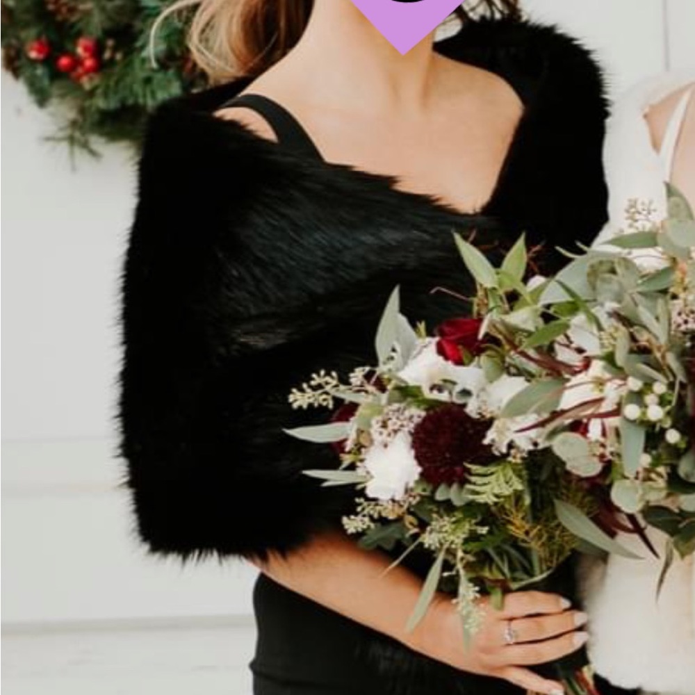 Faux Fur Black Shawl
